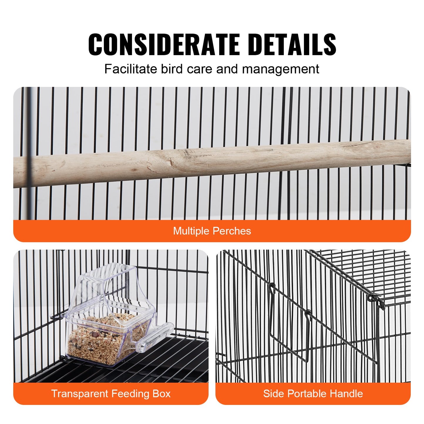 30 Inch Bird Cage, Metal Large Parakeet Cages for Cockatiels Small Parrot Budgies Lovebirds Canary, Pet Bird Cage with Rolling Stand and Tray