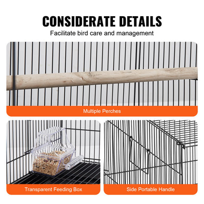 30 Inch Bird Cage, Metal Large Parakeet Cages for Cockatiels Small Parrot Budgies Lovebirds Canary, Pet Bird Cage with Rolling Stand and Tray