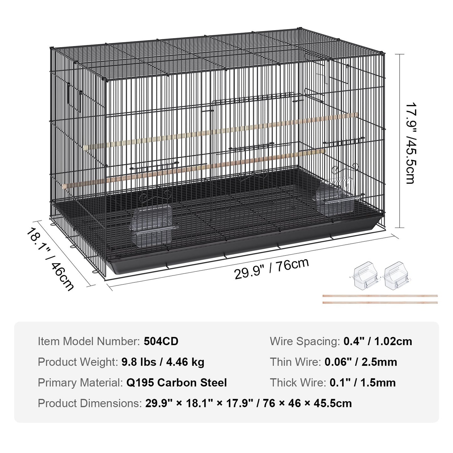 30 Inch Bird Cage, Metal Large Parakeet Cages for Cockatiels Small Parrot Budgies Lovebirds Canary, Pet Bird Cage with Rolling Stand and Tray