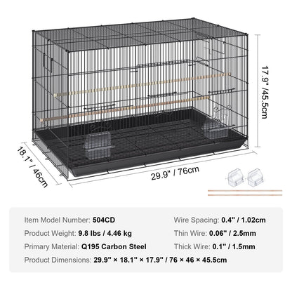 30 Inch Bird Cage, Metal Large Parakeet Cages for Cockatiels Small Parrot Budgies Lovebirds Canary, Pet Bird Cage with Rolling Stand and Tray