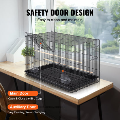 30 inch Bird Cage, Metal Large Parakeet Cages for Cockatiels Small Parrot Budgies Lovebirds Canaries, Pet Bird Cage with Rolling Stand and Tray