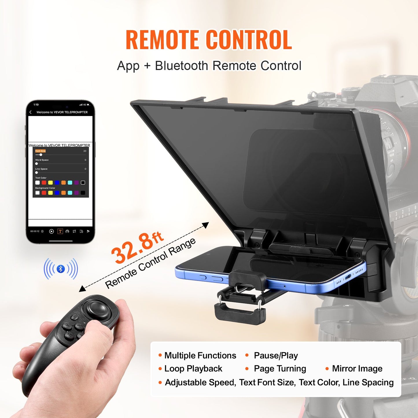 Teleprompter, 8" Aluminum Alloy, Desktop Prompter with Adjustable Spectroscope, Remote Control, for YouTube, Twitch, Zoom, Supports DSLR/Webcam/Smartphone, for Video Recording/Live Streaming