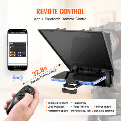 Teleprompter, 8" Aluminum Alloy, Desktop Prompter with Adjustable Spectroscope, Remote Control, for YouTube, Twitch, Zoom, Supports DSLR/Webcam/Smartphone, for Video Recording/Live Streaming