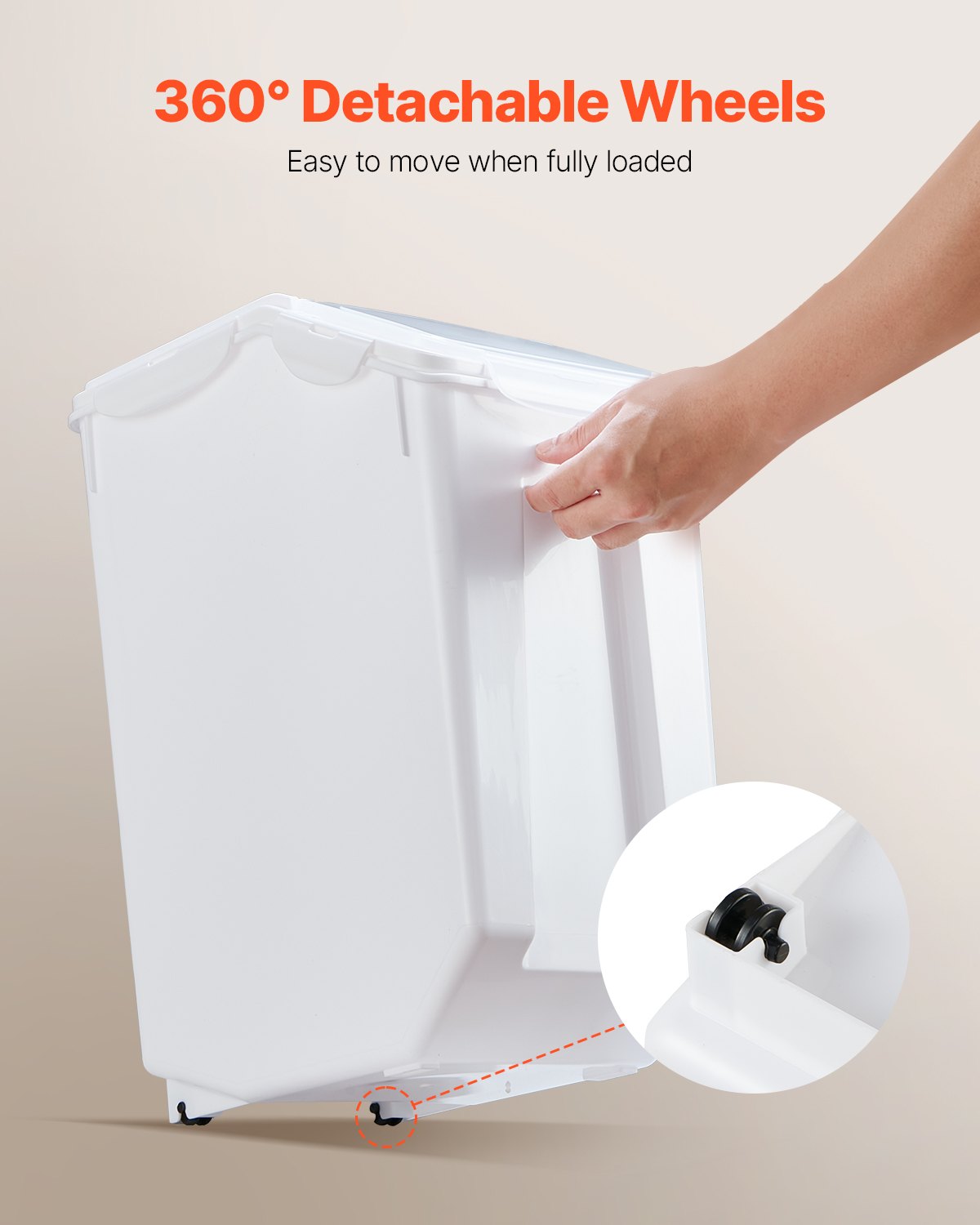 Rice Storage Container, 4.5Gallon/20L Capacity Large Dog Food Dispenser Bin, Kitchen Ingredient Grain Cereal Flour Bin, Pet food Containers with Wheels, Measuring Cup, Airtight Lid, 1 Pack