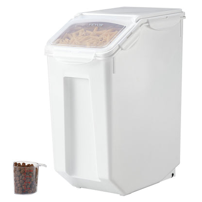Rice Storage Container, 4.5Gallon/20L Capacity Large Dog Food Dispenser Bin, Kitchen Ingredient Grain Cereal Flour Bin, Pet food Containers with Wheels, Measuring Cup, Airtight Lid, 1 Pack