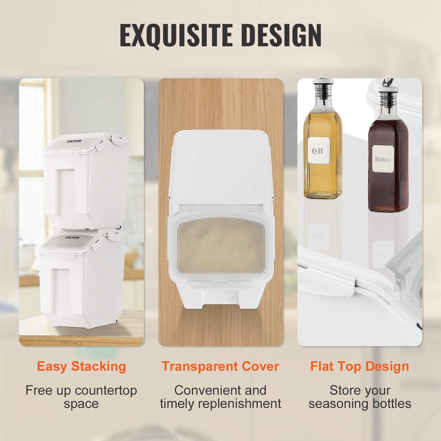 Vorratsbehälter für Zutaten, 2 x 15 l Spenderbehälter mit 2 Messbechern, anbringbaren Rädern und luftdichtem Deckel, 2 Stück/Set. Vorratsbehälter für Tierfutter für Hunde, PP-Material. Küchenbehälter für Reisflocken.