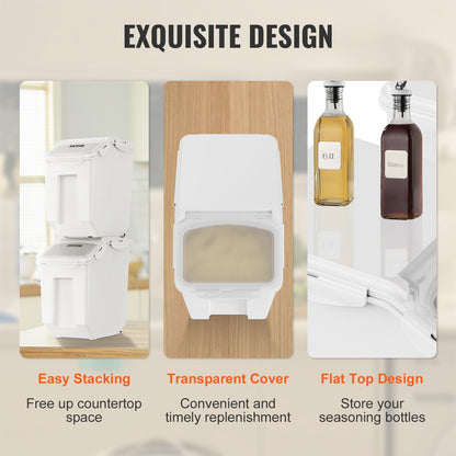 Ingredient Storage Bin, 2 x 15L Dispenser Bin with 2 Measuring Cups, Attachable Casters and Airtight Lid, 2 Pcs/Set Dog Pet Food Storage Container, PP Material Kitchen Rice Cereal Flour Bin