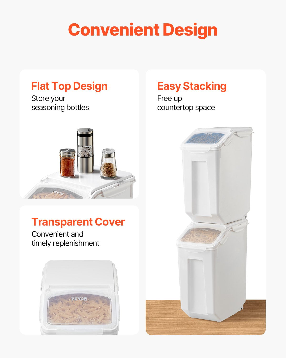 Rice Storage Container, 4.5Gallon/20L x2 Capacity Large Dog Food Dispenser Bin, Kitchen Ingredient Grain Cereal Flour Bin, Pet food Containers with Wheels, 2 Measuring Cups, Airtight Lid, 2 Pack