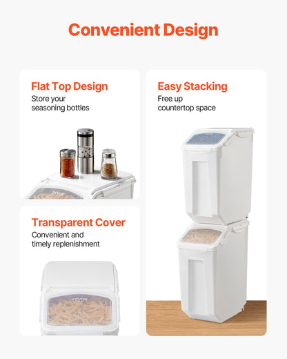 Rice Storage Container, 4.5Gallon/20L x2 Capacity Large Dog Food Dispenser Bin, Kitchen Ingredient Grain Cereal Flour Bin, Pet food Containers with Wheels, 2 Measuring Cups, Airtight Lid, 2 Pack