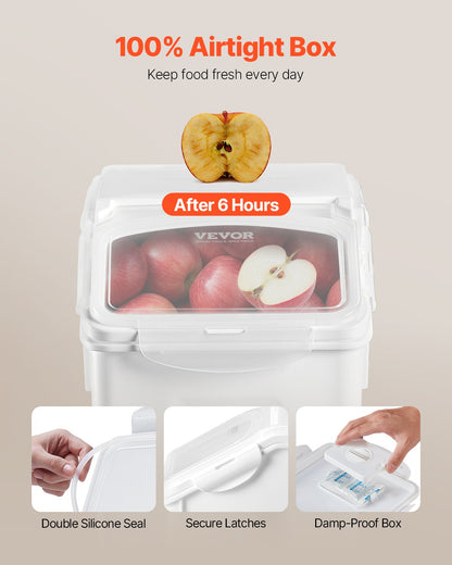 Rice Storage Container, 3.5Gal/15Lx2 + 4.5Gal/20Lx2 Large Dog Food Dispenser Bin, Kitchen Ingredient Grain Cereal Bin, Pet food Containers with Wheels, 4 Measuring Cups, Airtight Lid, 4 Pack