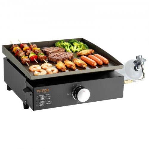 Commercial Griddle, 16.9" Heavy Duty Manual Flat Top Griddle, Countertop Gas Grill with Non-Stick Cooking Plate, Steel Natural Gas Griddle, 2-Burners Restaurant Portable Grill - 22,000 BTU