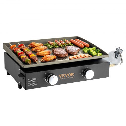 Commercial Griddle, 22.4" Heavy Duty Manual Flat Top Griddle, Countertop Gas Grill with Non-Stick Cooking Plate, Steel Natural Gas Griddle, H-Shaped Burner Restaurant Portable Grill, 13,000 BTU