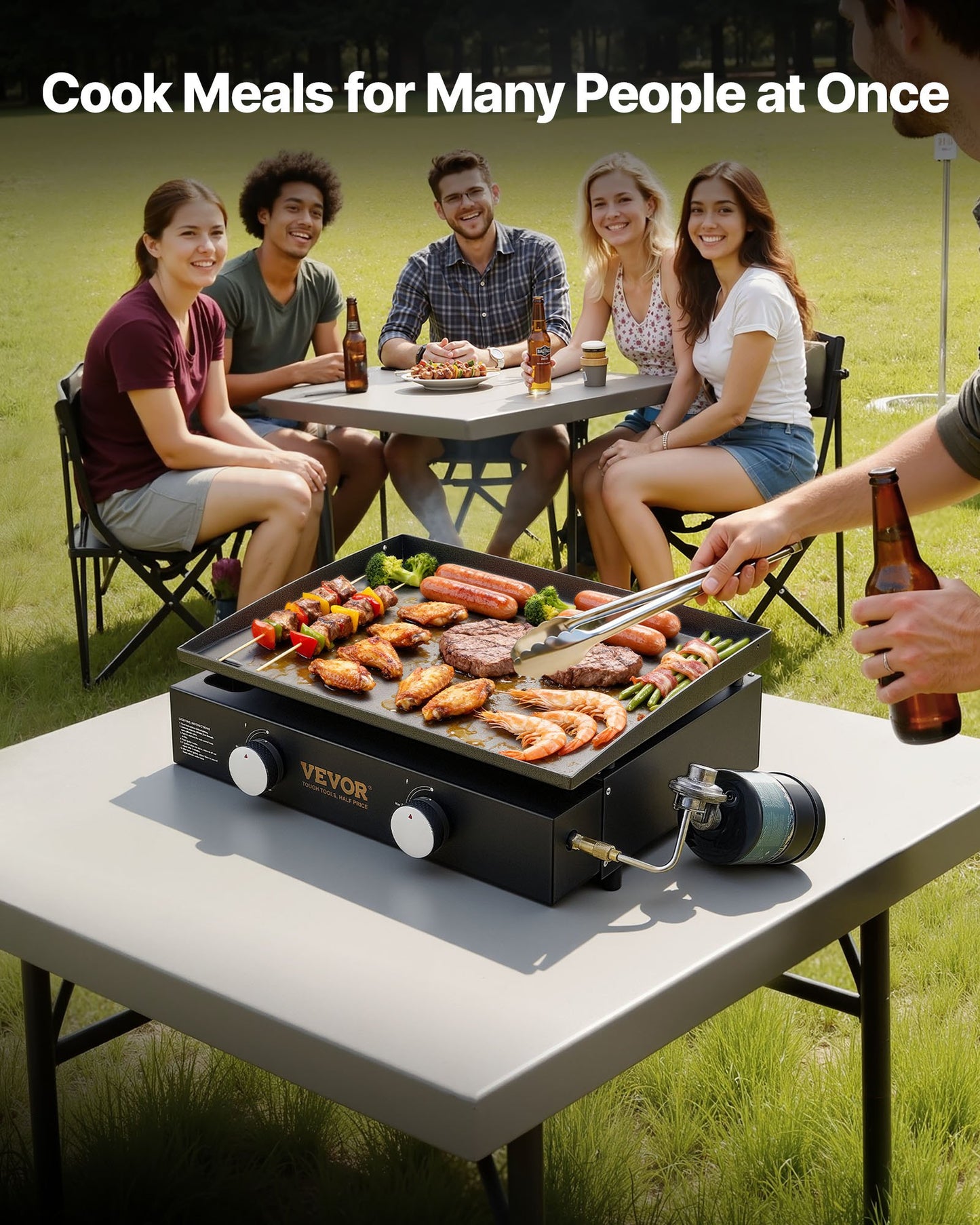 Commercial Griddle, 22.4" Heavy Duty Manual Flat Top Griddle, Countertop Gas Grill with Non-Stick Cooking Plate, Steel Natural Gas Griddle, H-Shaped Burner Restaurant Portable Grill, 13,000 BTU