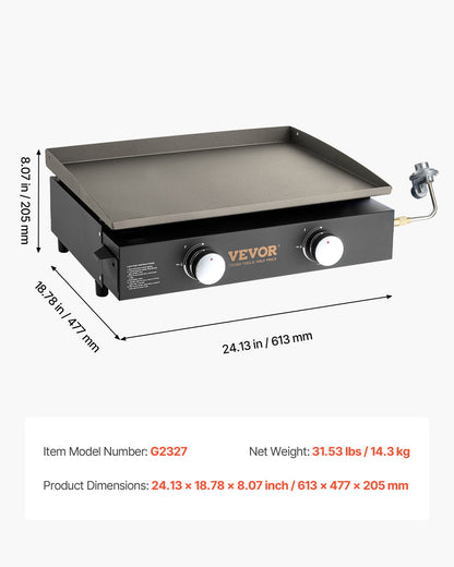 Commercial Griddle, 22.4" Heavy Duty Manual Flat Top Griddle, Countertop Gas Grill with Non-Stick Cooking Plate, Steel Natural Gas Griddle, H-Shaped Burner Restaurant Portable Grill, 13,000 BTU