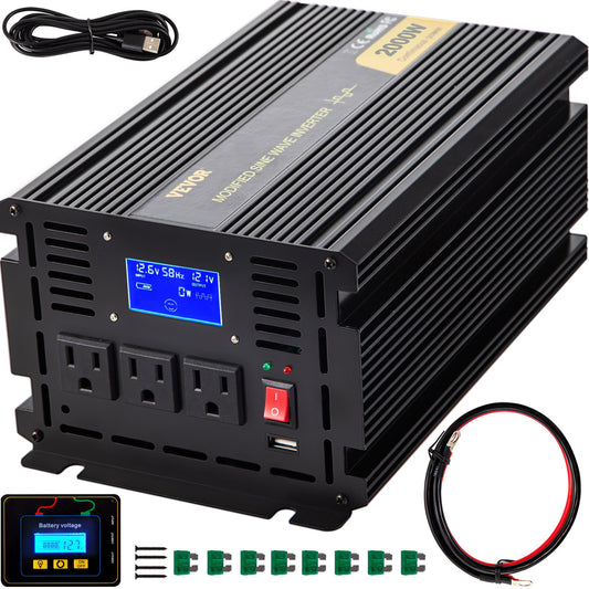 Power Inverter Modifierad Sine Wave Inverter 2000W DC 12V till AC 120V m/LCD