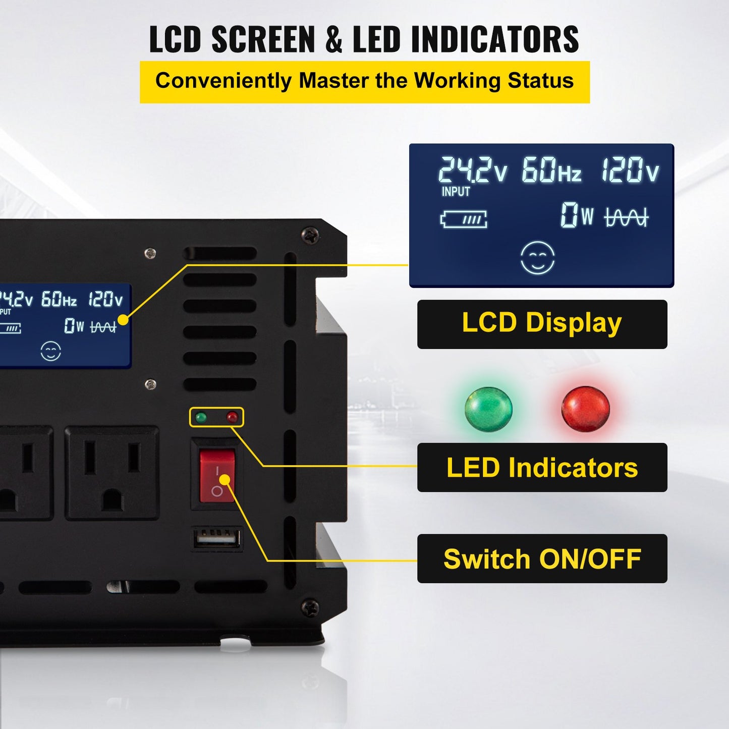 Power Inverter, 2000W Modified Sine Wave Inverter, DC 12V to AC 120V Car Converter, with LCD Display, Remote Controller, LED Indicator, AC Outlets Inverter for Truck RV Car Boat Travel Camping