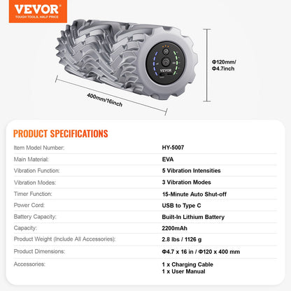 Vibrierende Schaumstoffrolle 5 Intensitäten &amp; 3 Frequenzen Elektrische Schaumstoffrolle