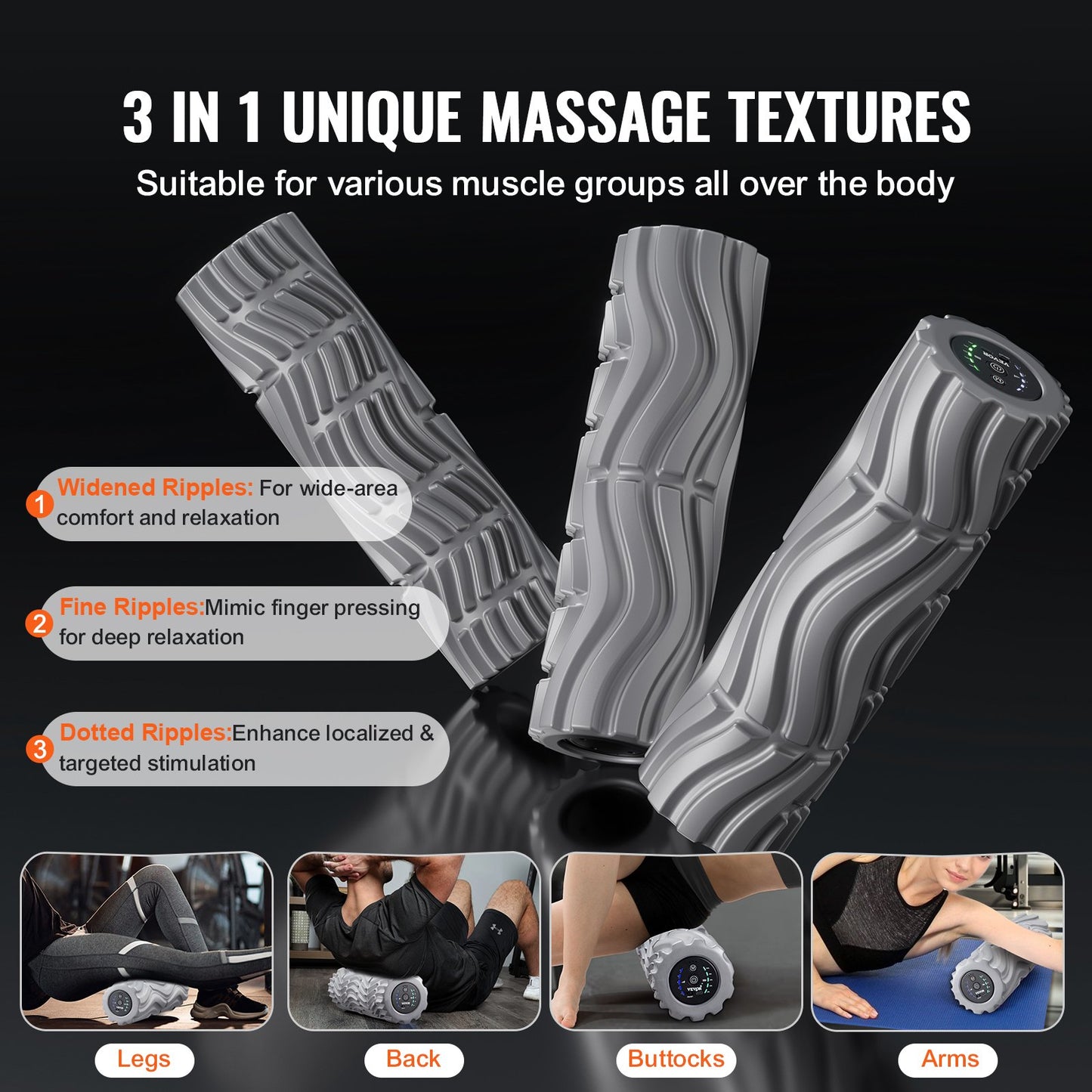 Vibrating Foam Roller, 5-Speed Electric Massage Roller, 16" Rechargeable Muscle Roller with 3 Vibration Modes, High Density EVA Foam Massager for Deep Tissue, Back Pain Relief, Exercise Recovery