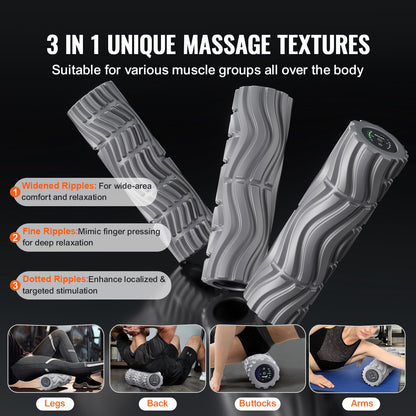 Vibrating Foam Roller, 5-Speed Electric Massage Roller, 16" Rechargeable Muscle Roller with 3 Vibration Modes, High Density EVA Foam Massager for Deep Tissue, Back Pain Relief, Exercise Recovery