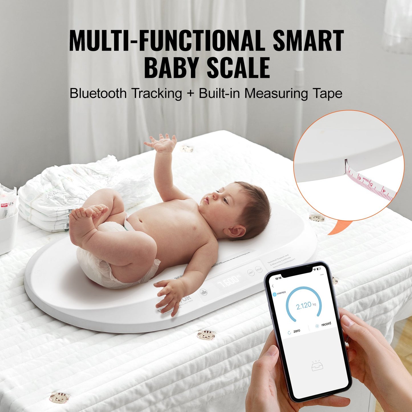 Babyvåg Smart Bluetooth Infant Digital Våg med måttband 88LBS