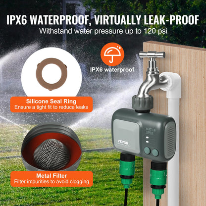 WiFi Sprinkler Timer, 2 Outlets, Smart Hose Faucet Water Timer with Brass Inlet, APP Control via 2.4Ghz WiFi or Bluetooth, Voice Control with Alexa and Google Assistant, IPX6 for Yard Watering
