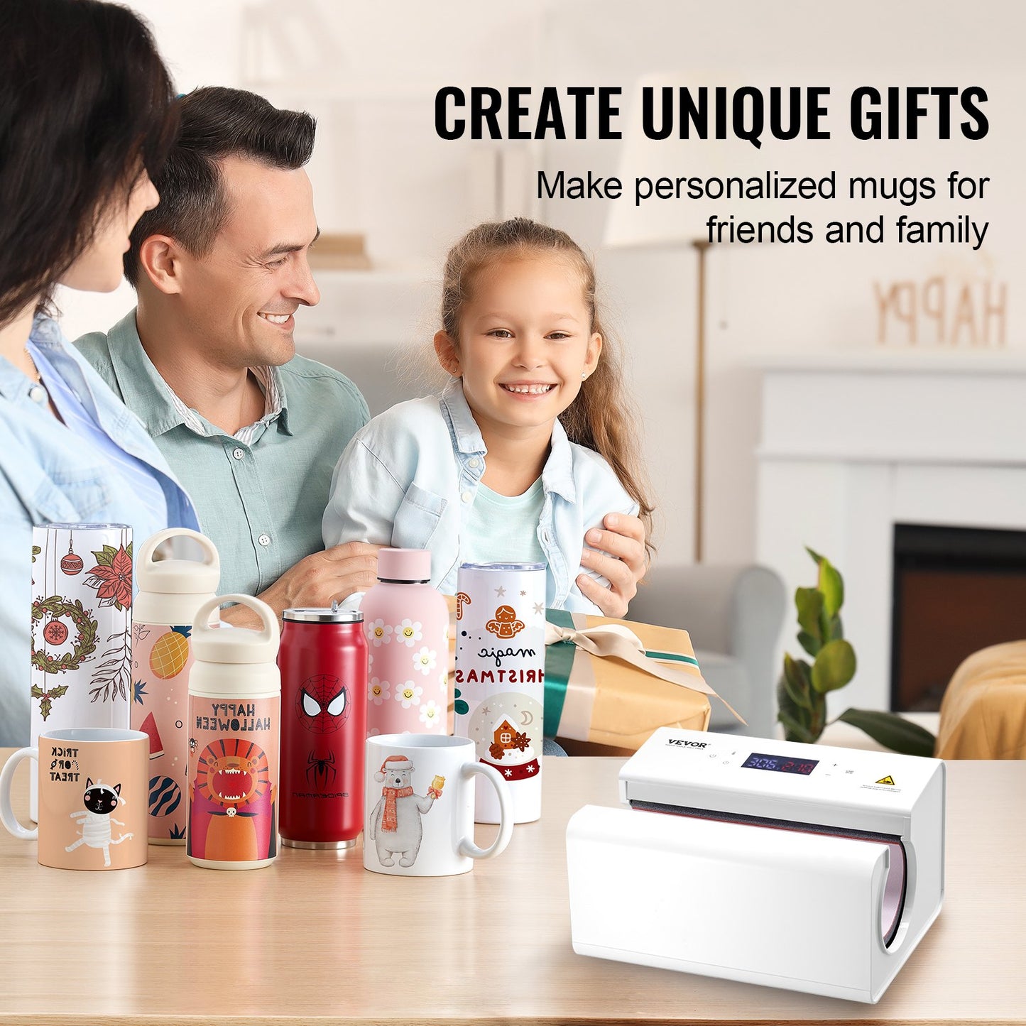 Auto Tumbler Heat Press Machine, Mug Heat Press for 11-30oz Sublimation Tumblers, Heat Up Fast and Even, Tumbler Press with Tape and Glove, Temp and Time Setting, for Tumblers, Cups, Mugs, White