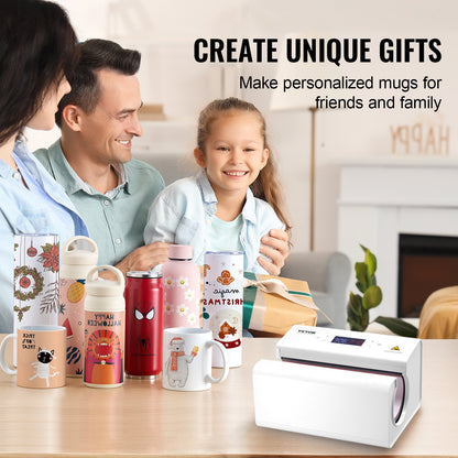 Auto Tumbler Heat Press Machine, Mug Heat Press for 11-30oz Sublimation Tumblers, Heat Up Fast and Even, Tumbler Press with Tape and Glove, Temp and Time Setting, for Tumblers, Cups, Mugs, White