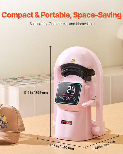 Auto Hat Heat Press Machine, with 2pcs Interchangeable Platens, Automatic Open and Release, Touchscreen for Precise Time and Temperature Control, Heat Transfer Printing for Caps, Hats, Pink