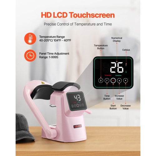 Auto Hat värmepressmaskin 2 st utbytbara plattor pekskärm rosa