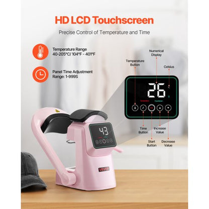 Auto Hat värmepressmaskin 2 st utbytbara plattor pekskärm rosa