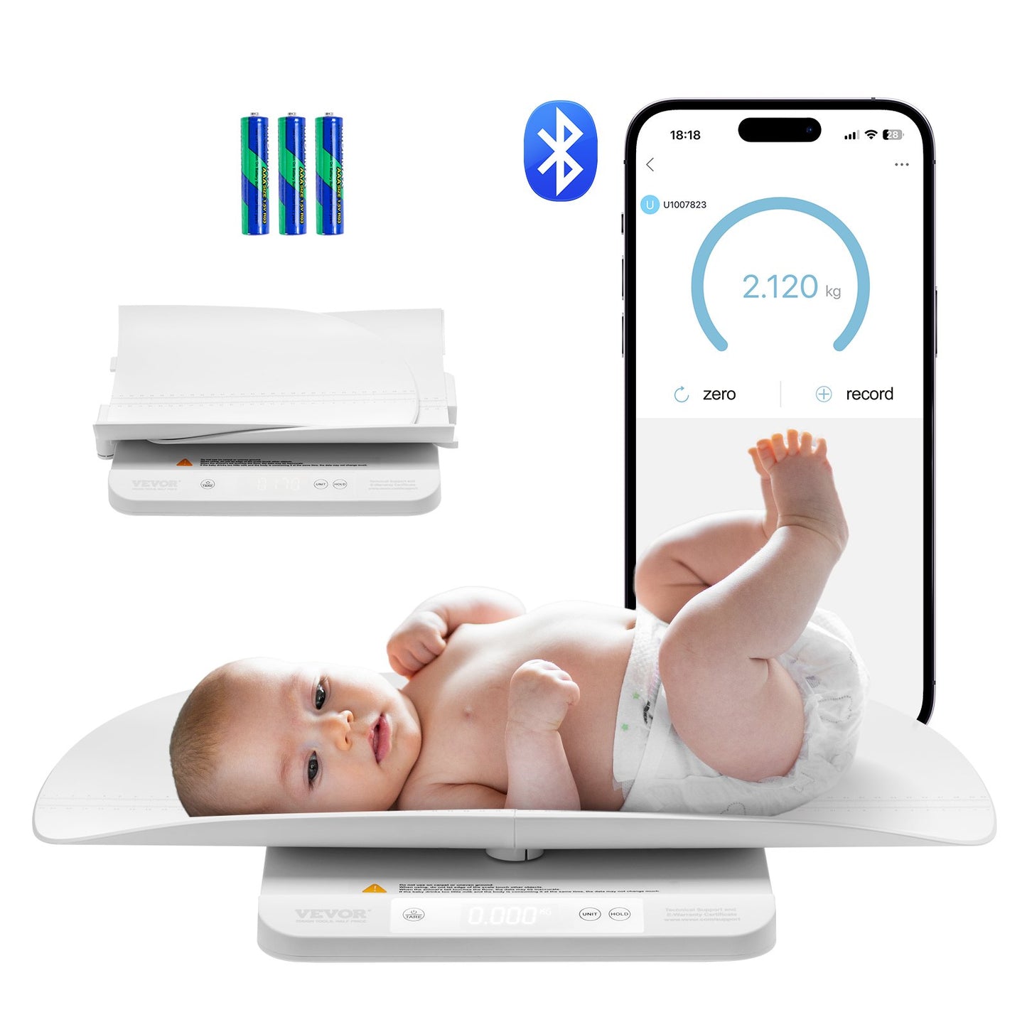 Babyvåg Smart Bluetooth Digitalvåg för spädbarnsvikt med hållfunktion