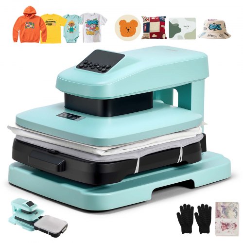 Auto Heat Press Machine, 15 x 15 inch, T-Shirt Press Machine with Auto Release and Adjustable Pressure, Digital Display, Rapid Heating, for Sublimation, Vinyl, Heat Transfer Projects, Green