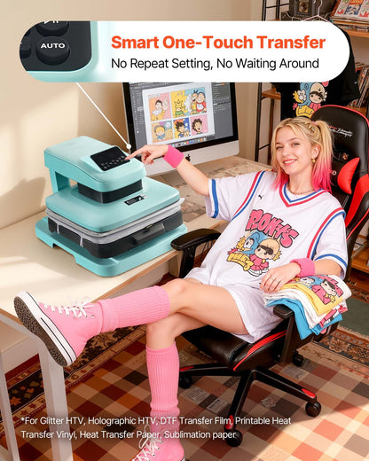Auto Heat Press Machine, 15 x 15 inch, T-Shirt Press Machine with Auto Release and Adjustable Pressure, Digital Display, Rapid Heating, for Sublimation, Vinyl, Heat Transfer Projects, Green