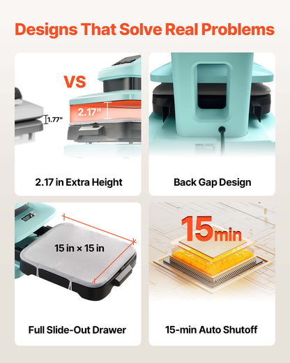 Auto Heat Press Machine, 15 x 15 inch, T-Shirt Press Machine with Auto Release and Adjustable Pressure, Digital Display, Rapid Heating, for Sublimation, Vinyl, Heat Transfer Projects, Green
