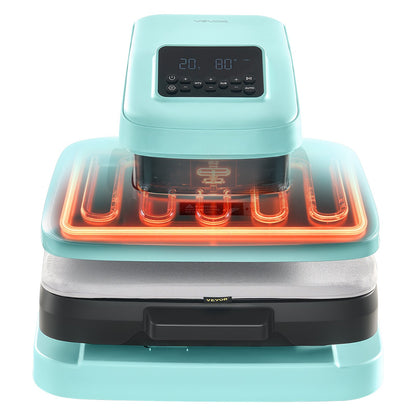 Auto Heat Press Machine, 15 x 15 inch, T-Shirt Press Machine with Auto Release and Adjustable Pressure, Digital Display, Rapid Heating, for Sublimation, Vinyl, Heat Transfer Projects, Green