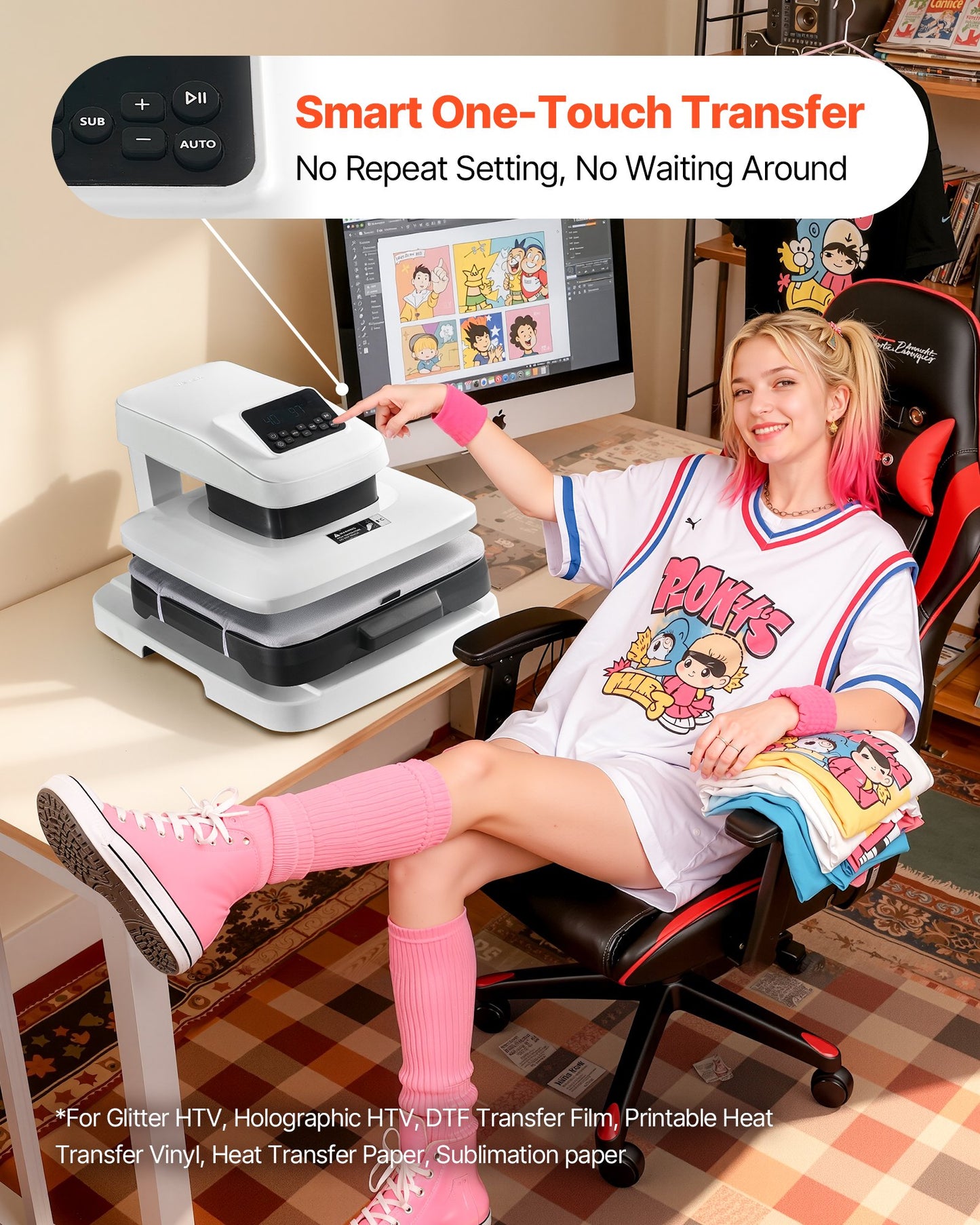 Auto Heat Press Machine, 15 x 15 inch, T-Shirt Press Machine with Auto Release and Adjustable Pressure, Digital Display, Rapid Heating, for Sublimation, Vinyl, Heat Transfer Projects, White