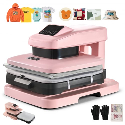 Auto Heat Press Machine, 15 x 15 inch, T-Shirt Press Machine with Auto Release and Adjustable Pressure, Digital Display, Rapid Heating, for Sublimation, Vinyl, Heat Transfer Projects, Pink