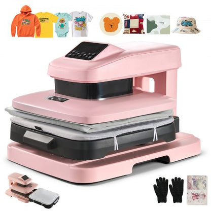 Auto Heat Press Machine, 15 x 15 inch, T-Shirt Press Machine with Auto Release and Adjustable Pressure, Digital Display, Rapid Heating, for Sublimation, Vinyl, Heat Transfer Projects, Pink