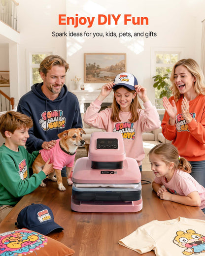 Auto Heat Press Machine, 15 x 15 inch, T-Shirt Press Machine with Auto Release and Adjustable Pressure, Digital Display, Rapid Heating, for Sublimation, Vinyl, Heat Transfer Projects, Pink