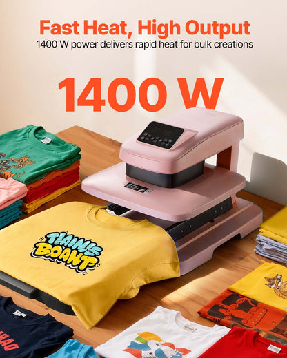 Auto Heat Press Machine, 15 x 15 inch, T-Shirt Press Machine with Auto Release and Adjustable Pressure, Digital Display, Rapid Heating, for Sublimation, Vinyl, Heat Transfer Projects, Pink