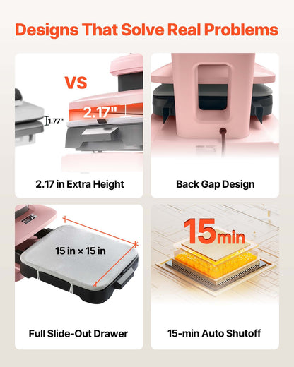 Auto Heat Press Machine, 15 x 15 inch, T-Shirt Press Machine with Auto Release and Adjustable Pressure, Digital Display, Rapid Heating, for Sublimation, Vinyl, Heat Transfer Projects, Pink