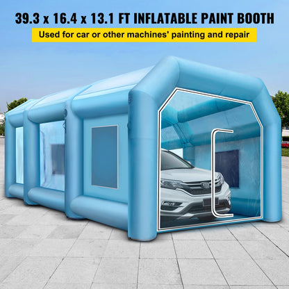 Uppblåsbart Tält 39,3x16,4x13,1Ft Uppblåsbart Spraybås Tält Uppblåsbart Paint Booth Tält Bilmålarbås Giant Workstation 210D Oxford Tyg Med 2 Blåsare
