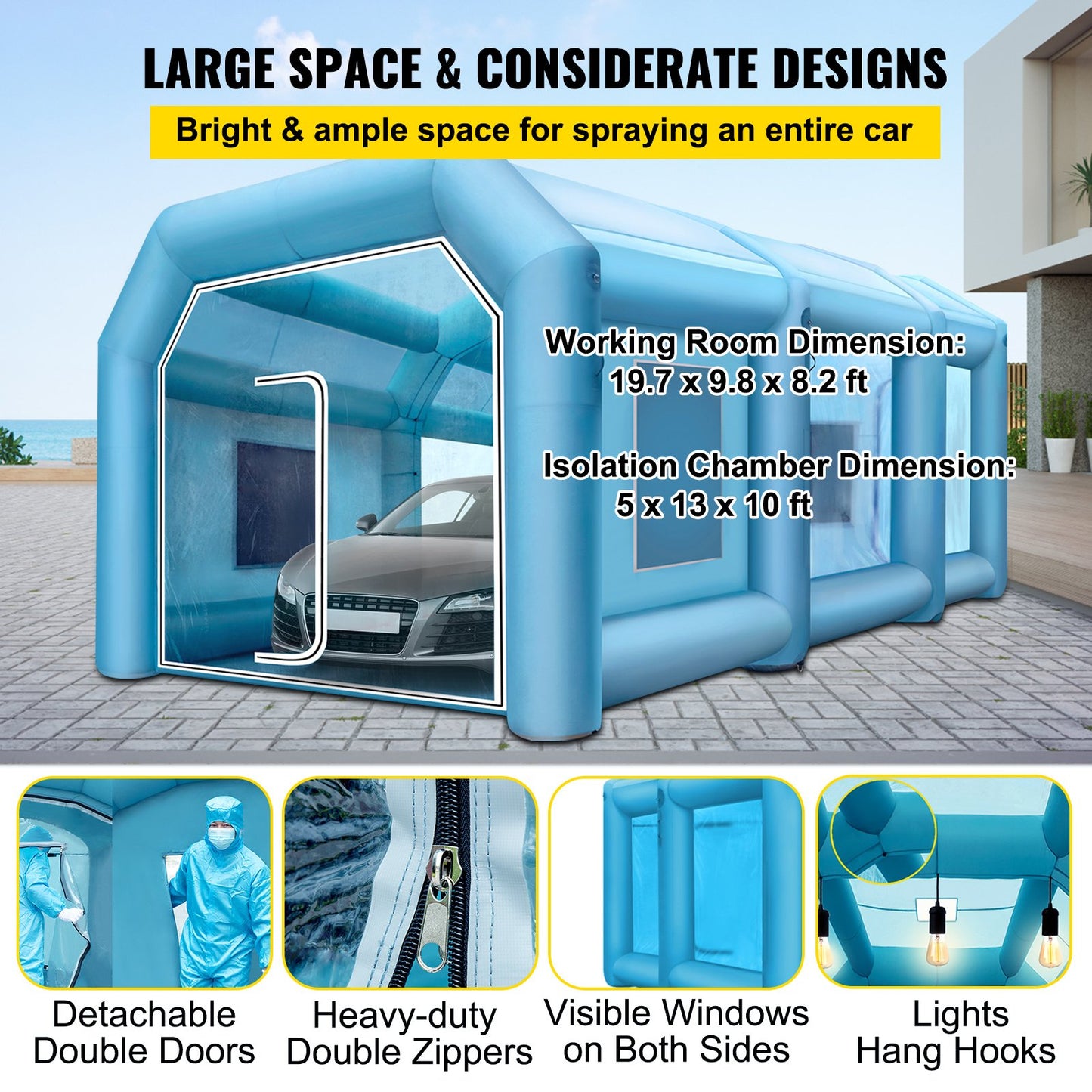 Inflatable Tent 26x13x10Ft Inflatable Spray Booth Customized Tent Inflatable Paint Booth Tent Car Paint Booth Giant Workstation 210D Oxford Fabric With 2 Blowers
