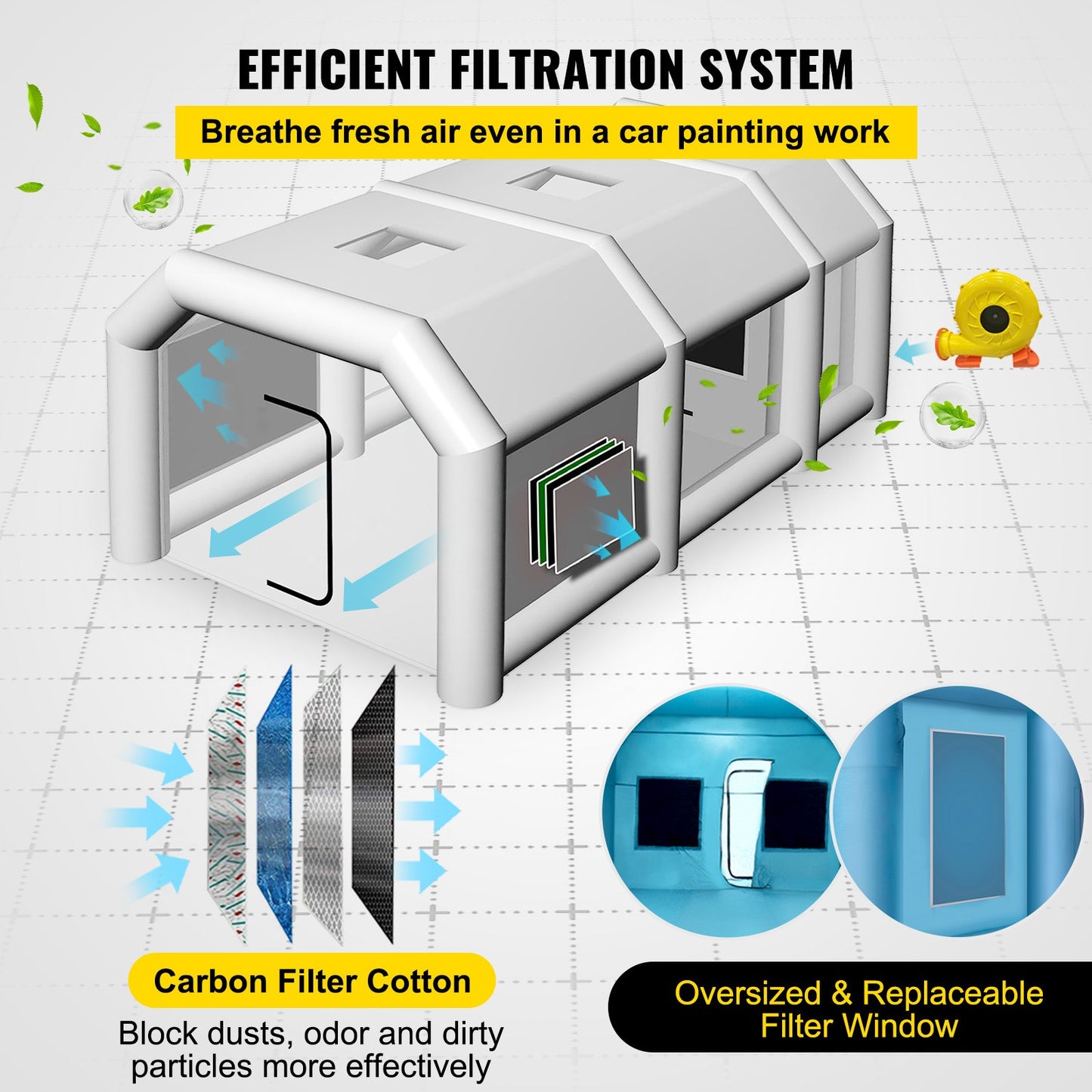 Uppblåsbar Spraybås Billack Tält 9 x 6 x 4 m W/ Filter & 2 Blåsare
