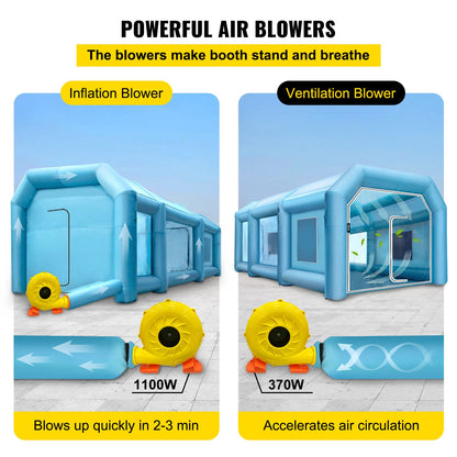 Uppblåsbar Spraybås Billack Tält 9 x 6 x 4 m W/ Filter & 2 Blåsare