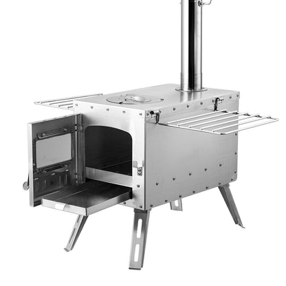 Holzofen, 86 Zoll, Edelstahl-Campingzeltofen, tragbarer Holzofen mit Kaminrohr und Handschuhen, 3000-Zoll-Feuerbox-Heißzeltofen zum Kochen und Heizen im Freien mit 8 Rohren