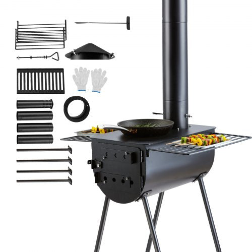 Wood Stove, 118 inch, Alloy Steel Camping Tent Stove, Portable Wood Burning Stove with Chimney Pipes & Gloves, 3000in³Firebox Hot Tent Stove for Outdoor Cooking and Heating with 8 Pipes