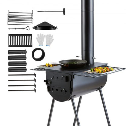 Wood Stove, 118 inch, Alloy Steel Camping Tent Stove, Portable Wood Burning Stove with Chimney Pipes & Gloves, 3000in³Firebox Hot Tent Stove for Outdoor Cooking and Heating with 8 Pipes