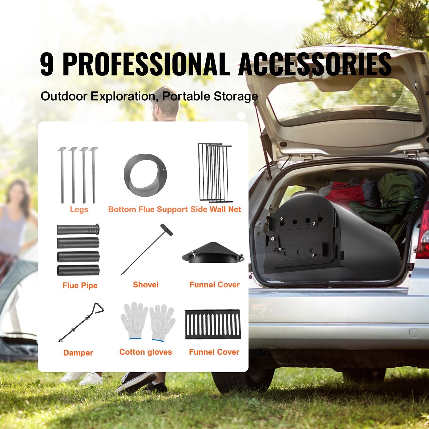 Wood Stove, 118 inch, Alloy Steel Camping Tent Stove, Portable Wood Burning Stove with Chimney Pipes & Gloves, 3000in³Firebox Hot Tent Stove for Outdoor Cooking and Heating with 8 Pipes