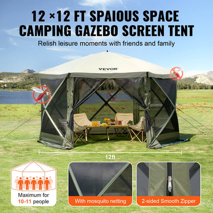 Pop Up Gazebo-tält Pop-Up Screen-tält 6-sidigt kapell Sun Shelter Grön